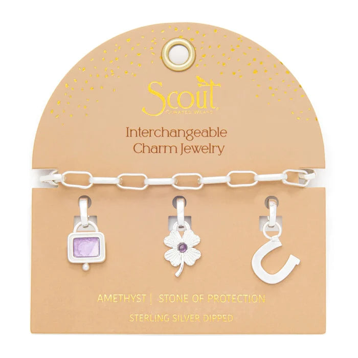 Protection Interchangeable Charm Bracelet in Amethyst Silver - Madison's Niche