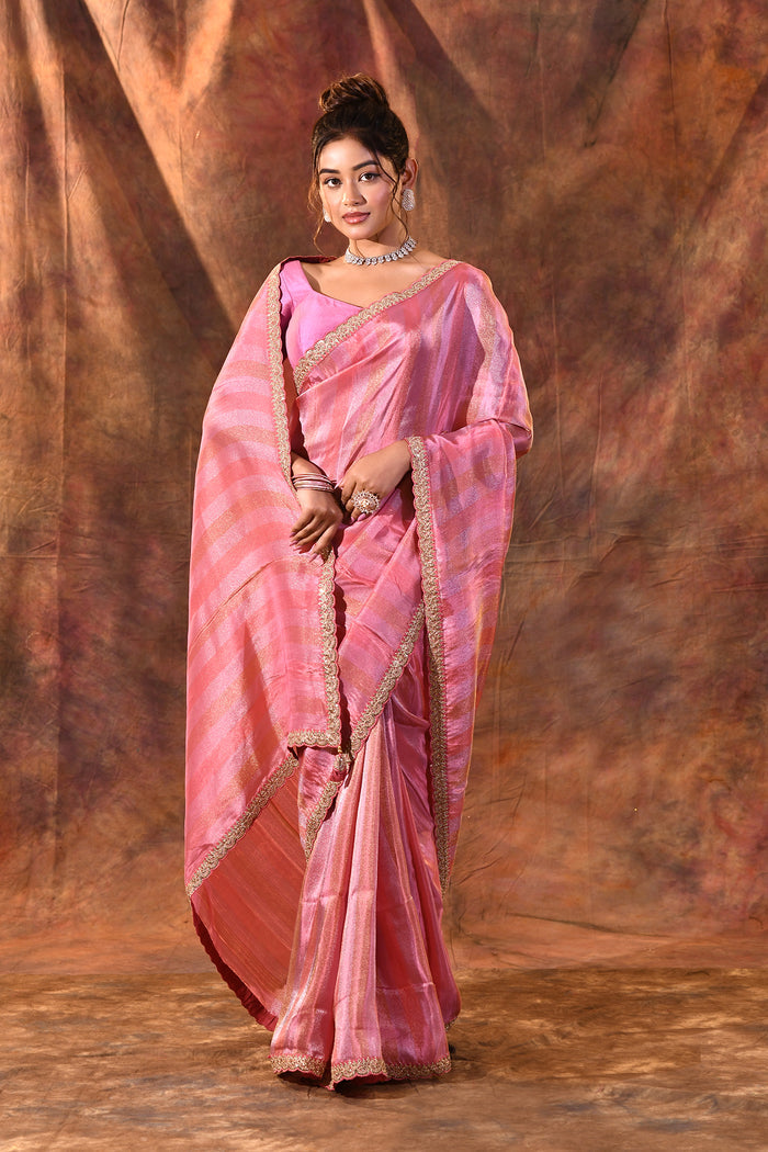 Punch Pink Tissue Silk Saree