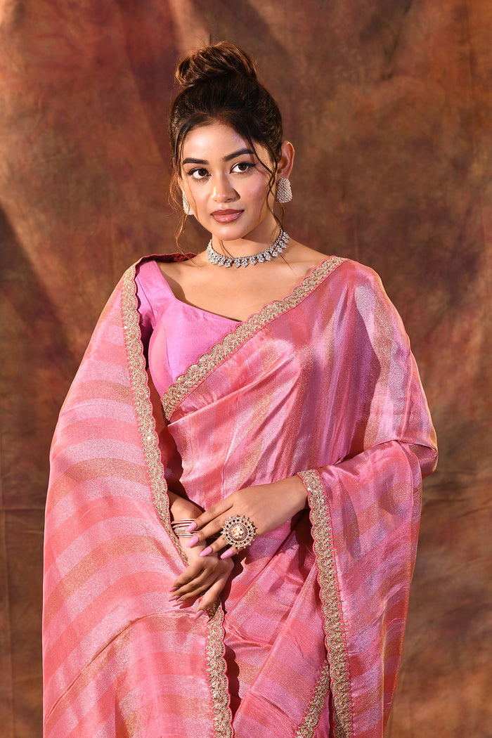 Punch Pink Tissue Silk Saree