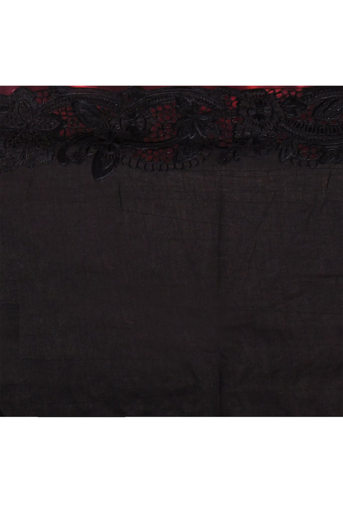 Pure Black Embroidered Floral Satin Saree