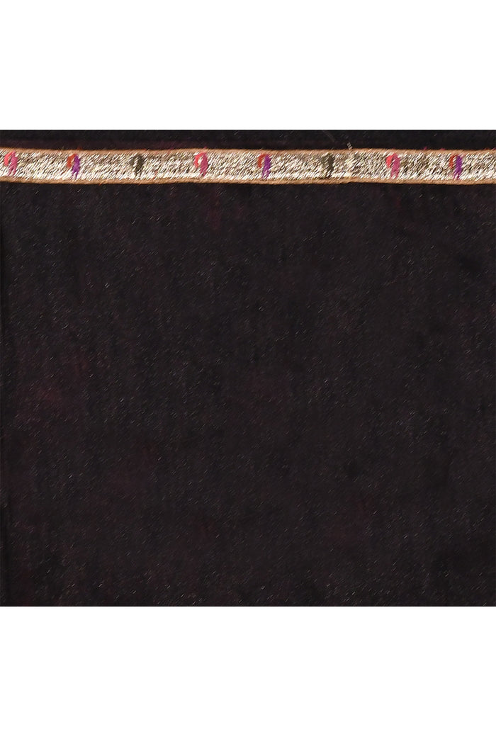 Pure Black Floral Embroidered Silk Blend Saree