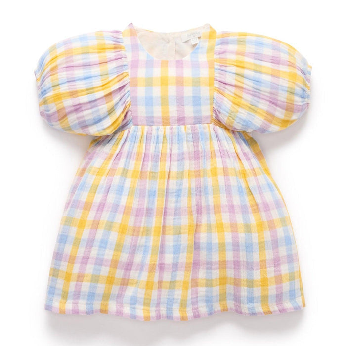 Purebaby - Organic Cotton Dress - Pastel Gingham-Dresses-3-6M-Posh Baby