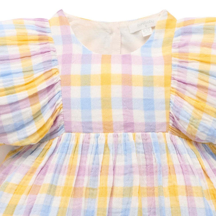 Purebaby - Organic Cotton Dress - Pastel Gingham-Dresses-3-6M-Posh Baby