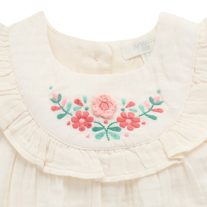 Purebaby - Organic Ruffle Top & Bloomer Set - Embroidered Floral-Sets-0-3M-Posh Baby