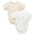 Purebaby - Organic Short Sleeve Bodysuit (2-Pack) - Wheat & Bees-Onesies-Newborn-Posh Baby