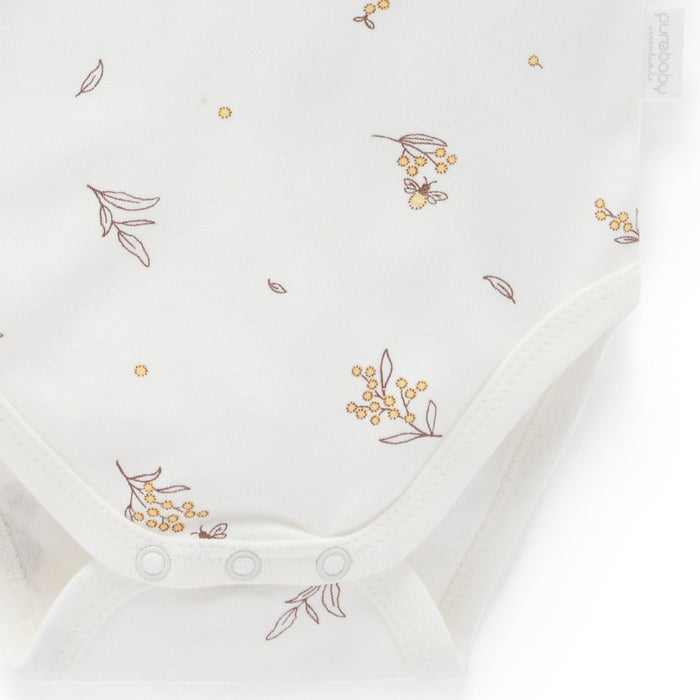 Purebaby - Organic Short Sleeve Bodysuit (2-Pack) - Wheat & Bees-Onesies-Newborn-Posh Baby