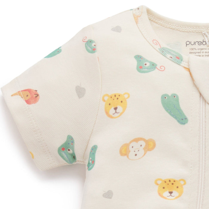 Purebaby - Organic Short Zipper Romper (2-pack) - Animal Fiesta-Footies + Rompers (Fashion)-Newborn-Posh Baby