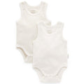 Purebaby - Organic Tank Bodysuit (2-Pack) - White & Cream Stripe-Onesies-Newborn-Posh Baby