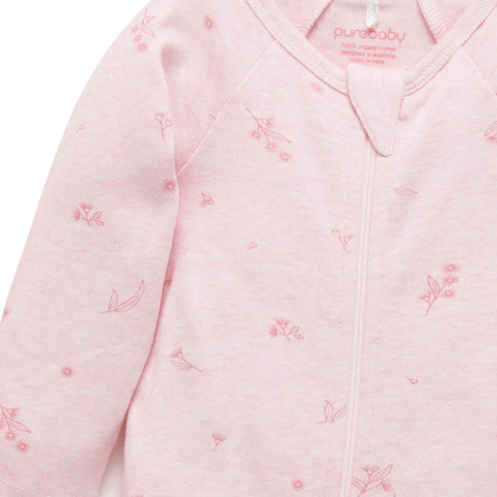 Purebaby - Organic Zipper Footie (2-Pack) - Pink Blossom-Footies + Rompers (Basic)-Newborn-Posh Baby