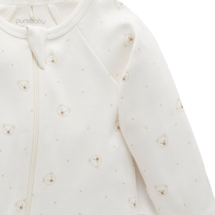 Purebaby - Organic Zipper Footie (2-Pack) - Vanilla Bear-Footies + Rompers (Basic)-Newborn-Posh Baby