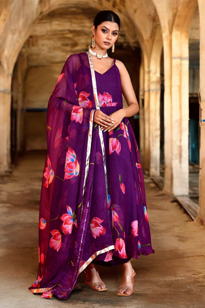 <img> Purple Chiffon Anarkali Set