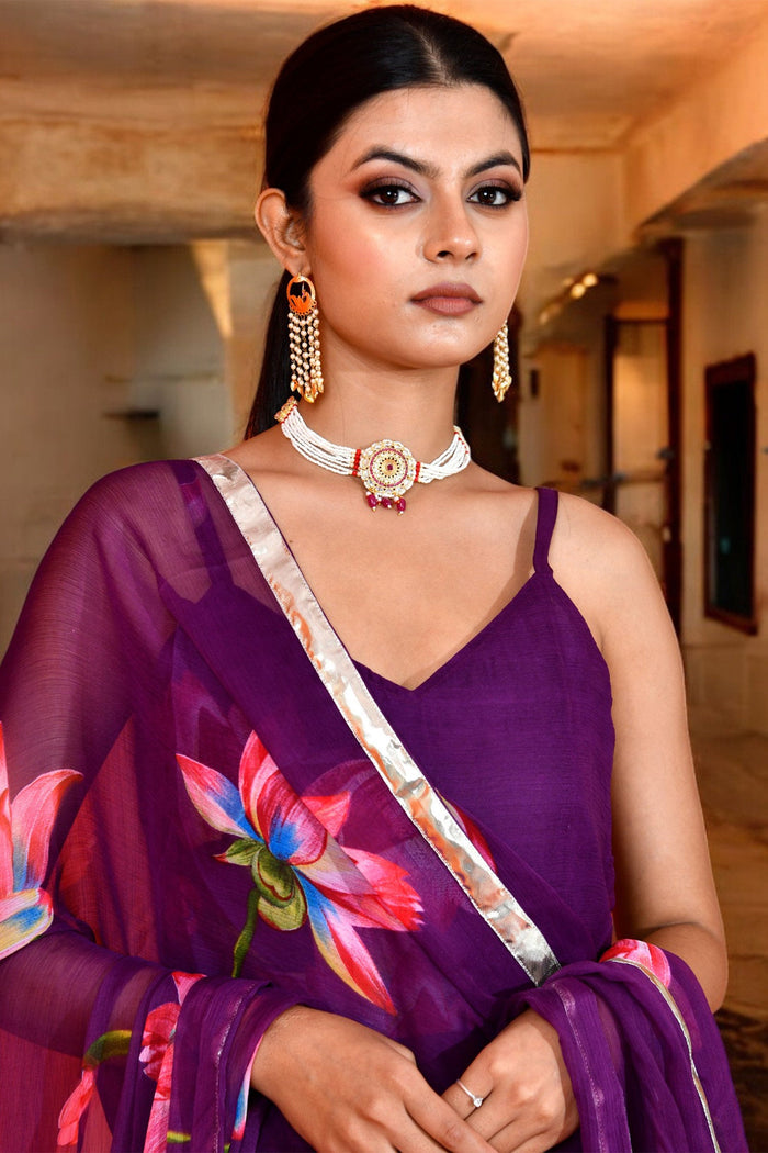 <img> Purple Chiffon Anarkali Set