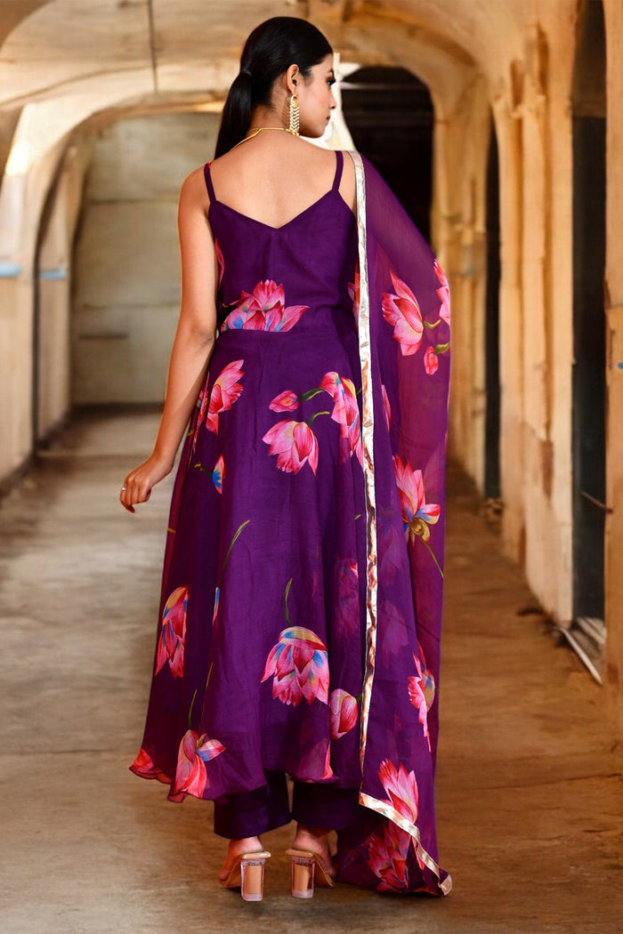 <img> Purple Chiffon Anarkali Set