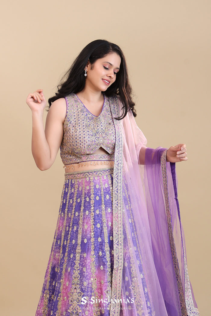 <img> Purple Chinon Silk Lehenga Set