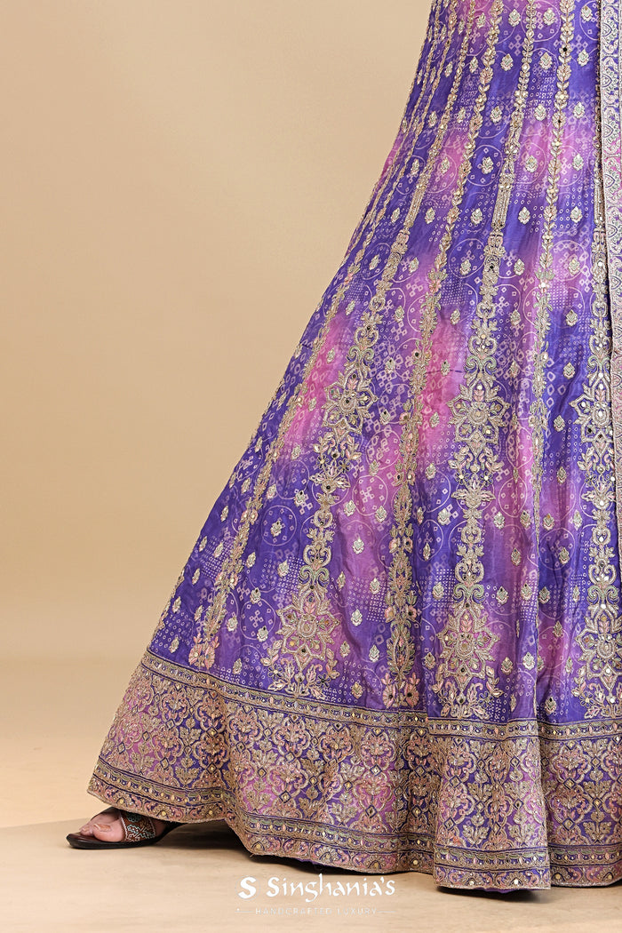 <img> Purple Chinon Silk Lehenga Set