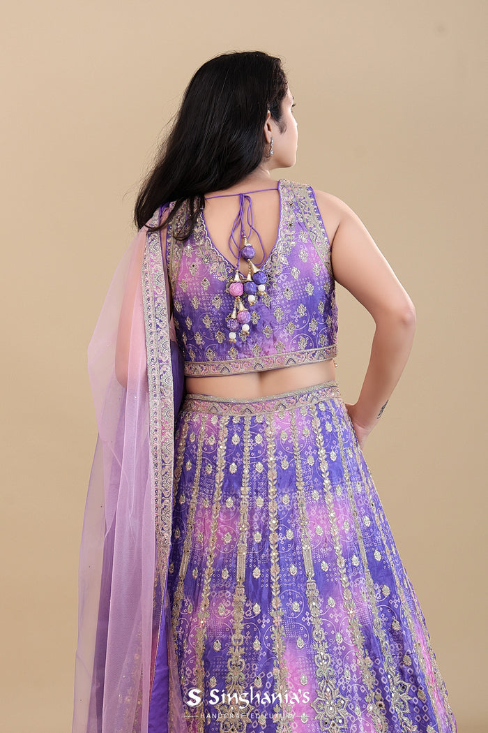 <img> Purple Chinon Silk Lehenga Set