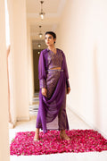Purple Cotton Pant Saree With Chiffon Jacket And Dupatta