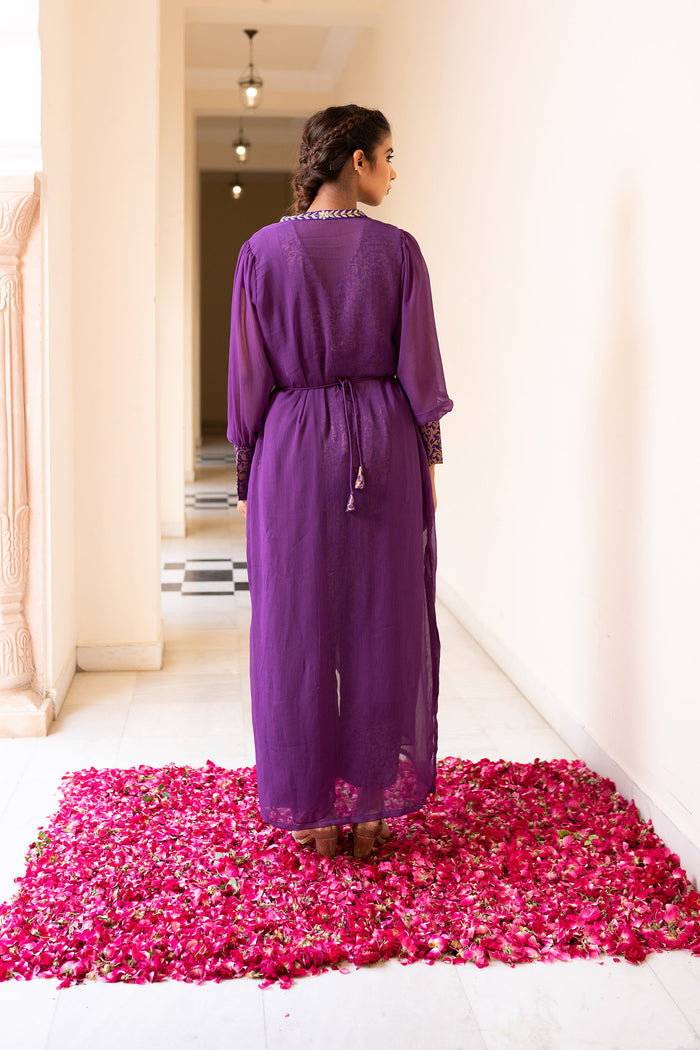 Purple Cotton Pant Saree With Chiffon Jacket And Dupatta