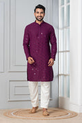 Purple Cotton Silk Embroidered Kurta Set