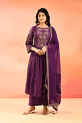 Purple Embroidered Cotton Anarkali Set