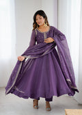 Purple Embroidered Silk Anarkali Set
