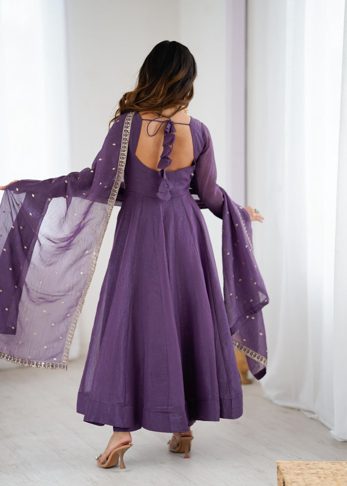 Purple Embroidered Silk Anarkali Set