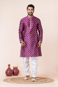Purple Floral Printed Dupion Silk Kurta Set