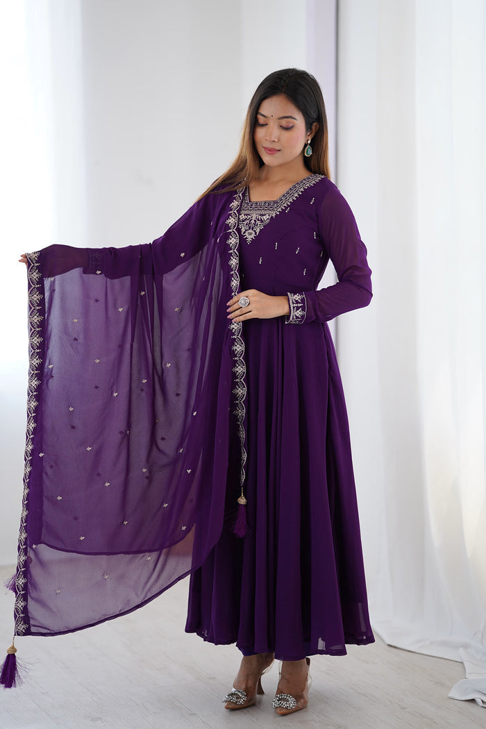 Purple Georgette Embroidered Anarkali Set