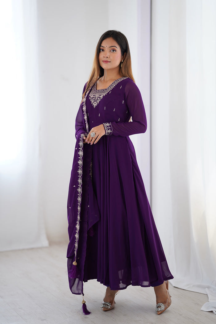Purple Georgette Embroidered Anarkali Set