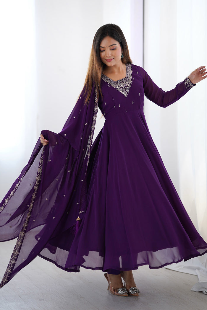 Purple Georgette Embroidered Anarkali Set
