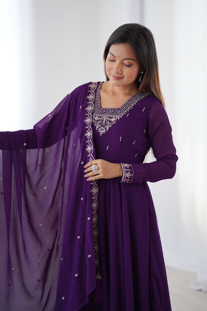 Purple Georgette Embroidered Anarkali Set