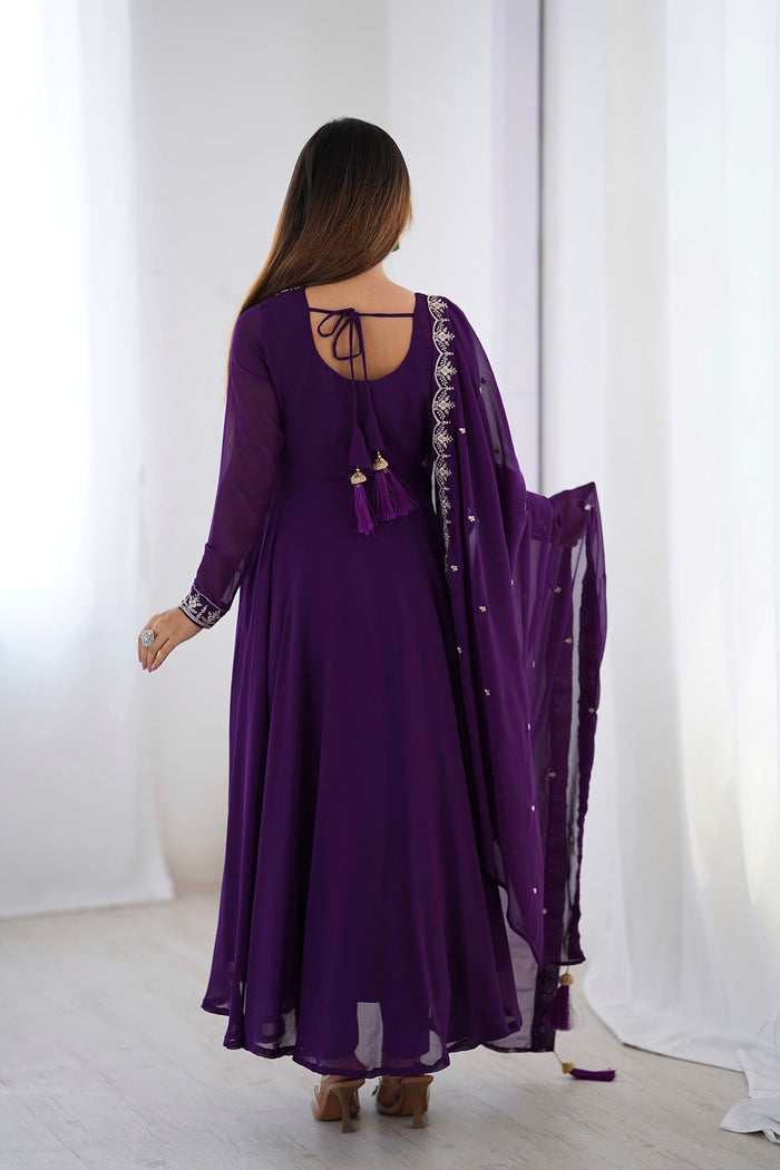 Purple Georgette Embroidered Anarkali Set