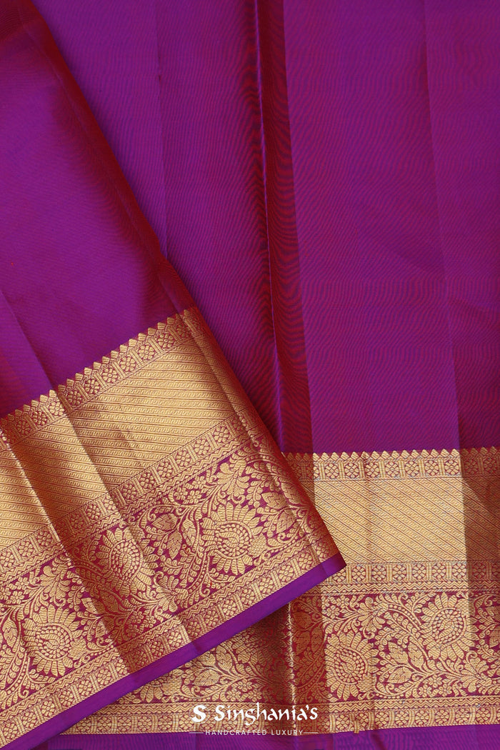 <img> Purple Jam Kanjivaram Silk Saree With Floral Design