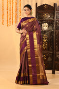 Purple Micro Checked Butti Kanjivaram Silk Saree