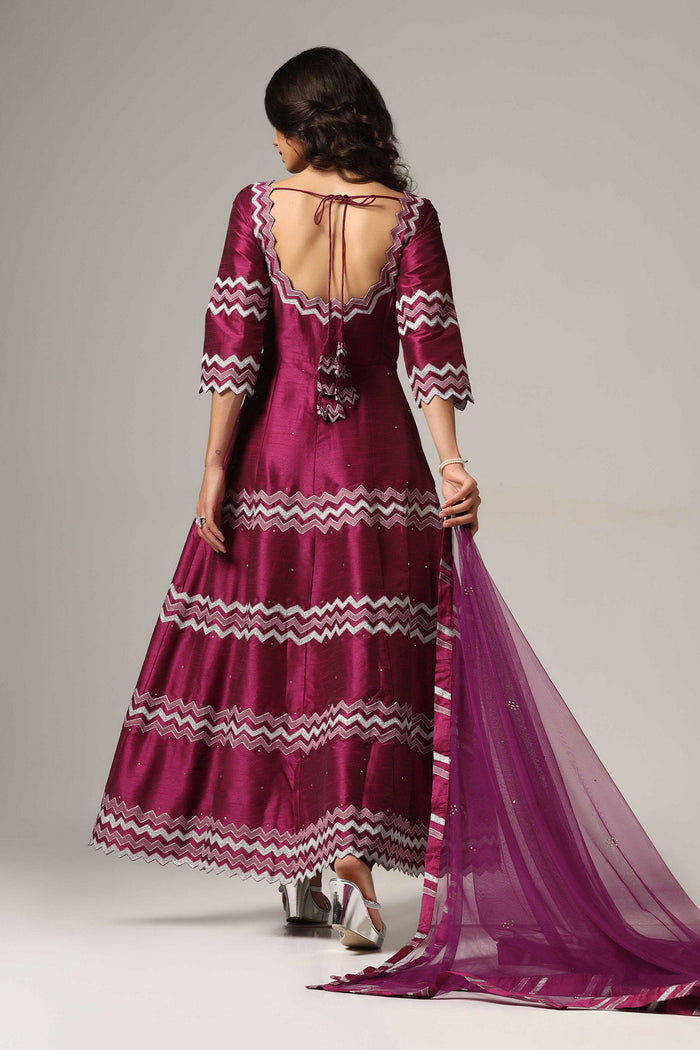 <img> Purple Raw Silk Anarkali Set