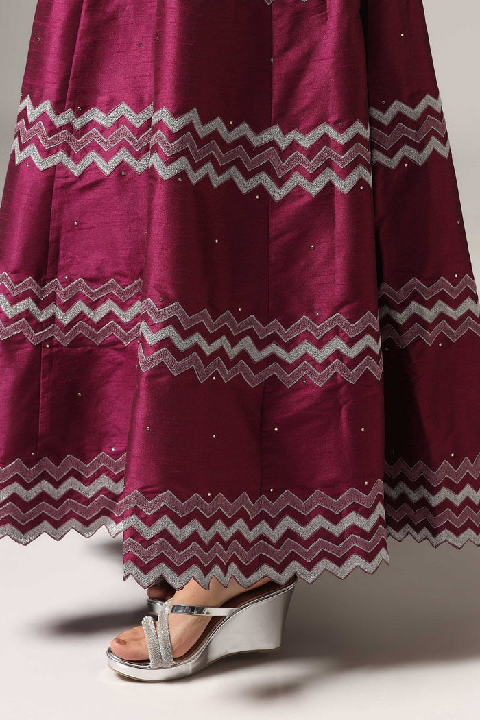 <img> Purple Raw Silk Anarkali Set