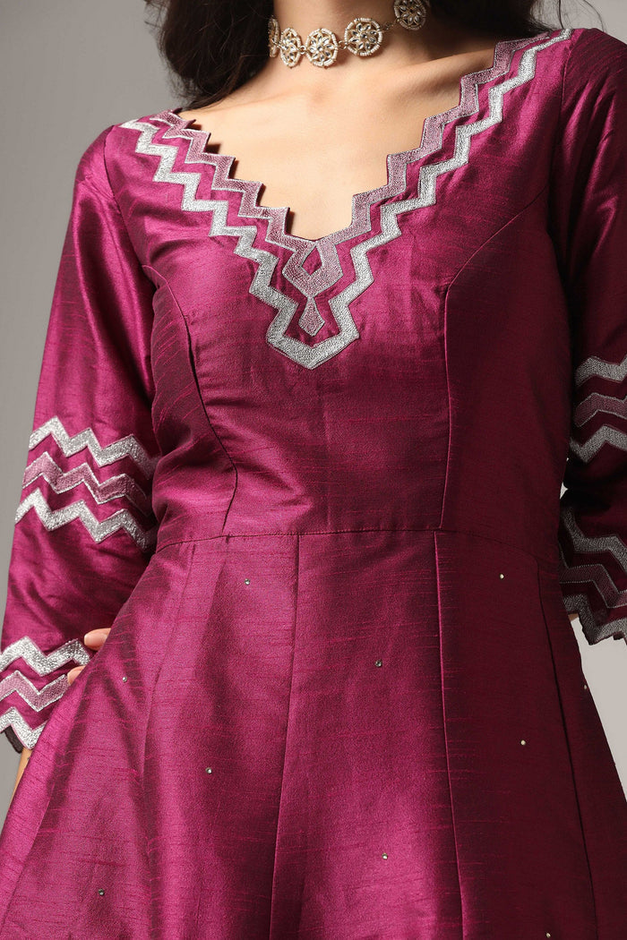 <img> Purple Raw Silk Anarkali Set