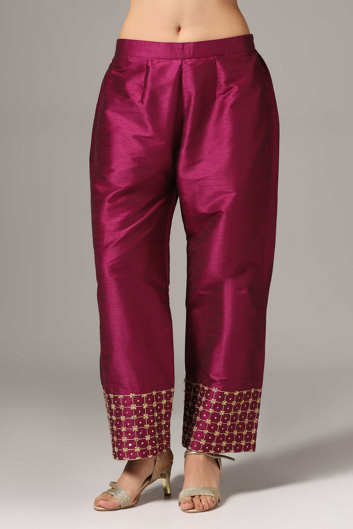 Purple Raw Silk Kurti With Palazzo Pants And Dupatta