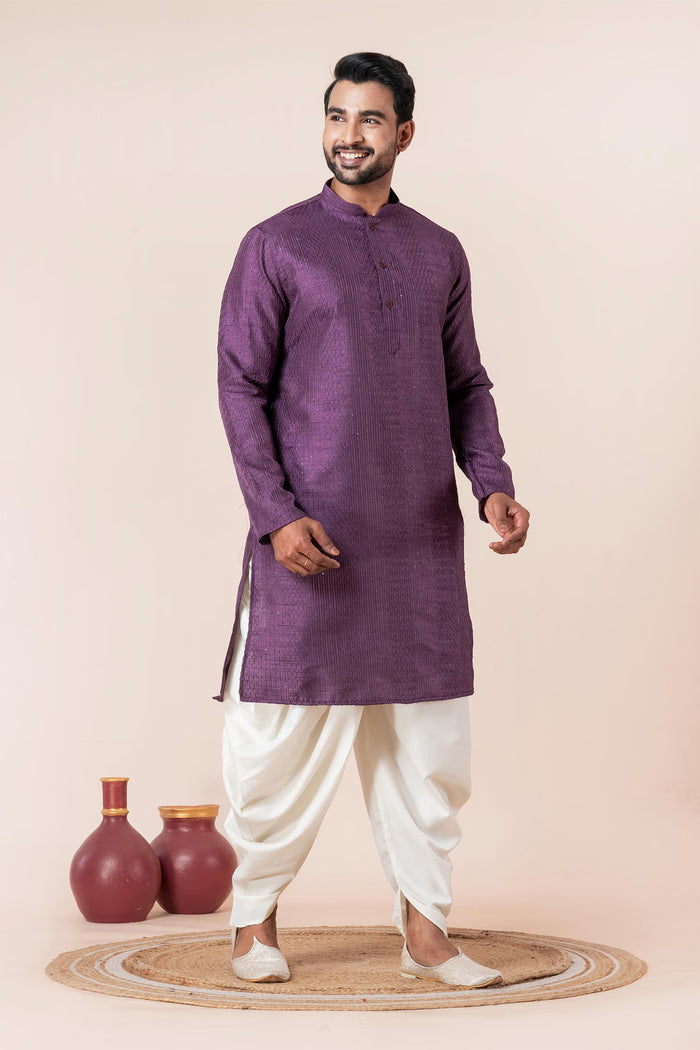 Purple Silk Blend Embroidered Dhoti Set
