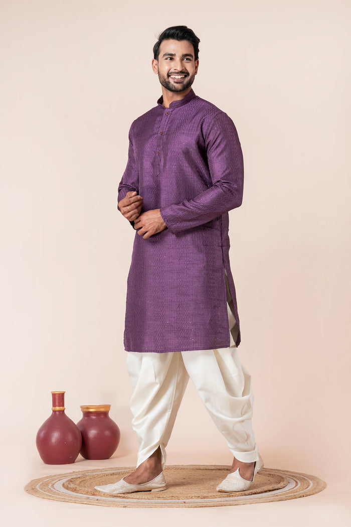 Purple Silk Blend Embroidered Dhoti Set