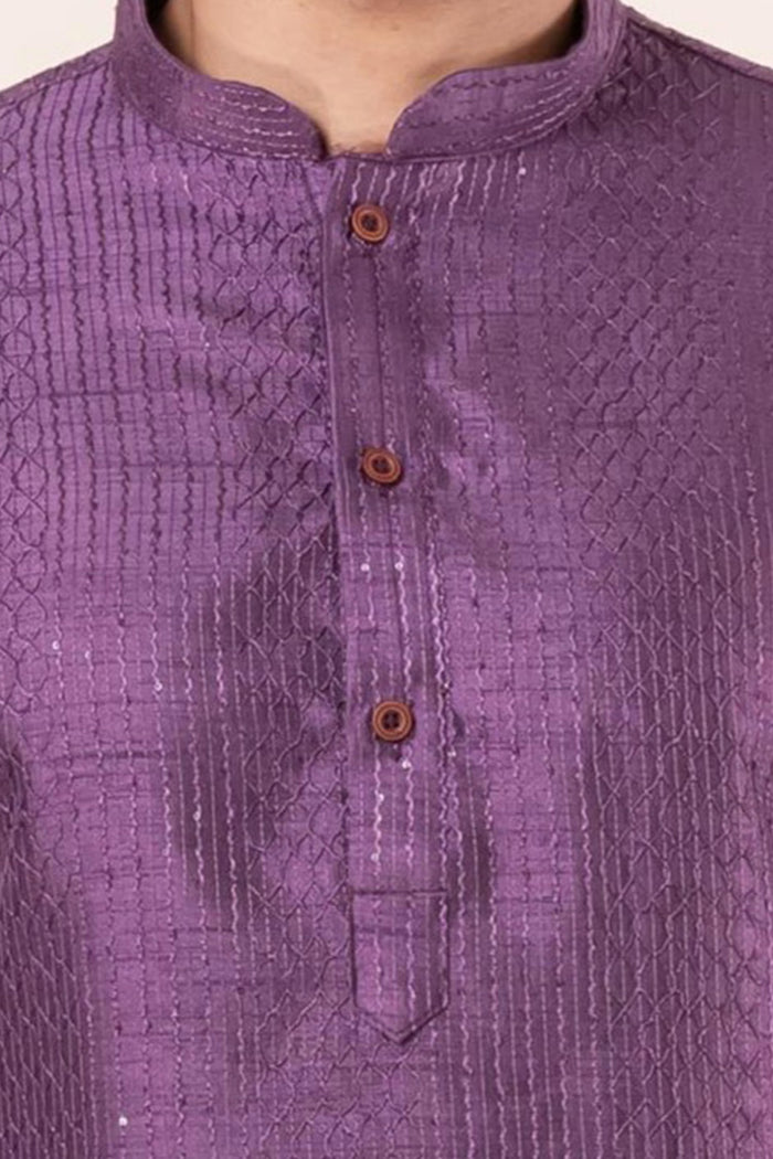 Purple Silk Blend Embroidered Dhoti Set