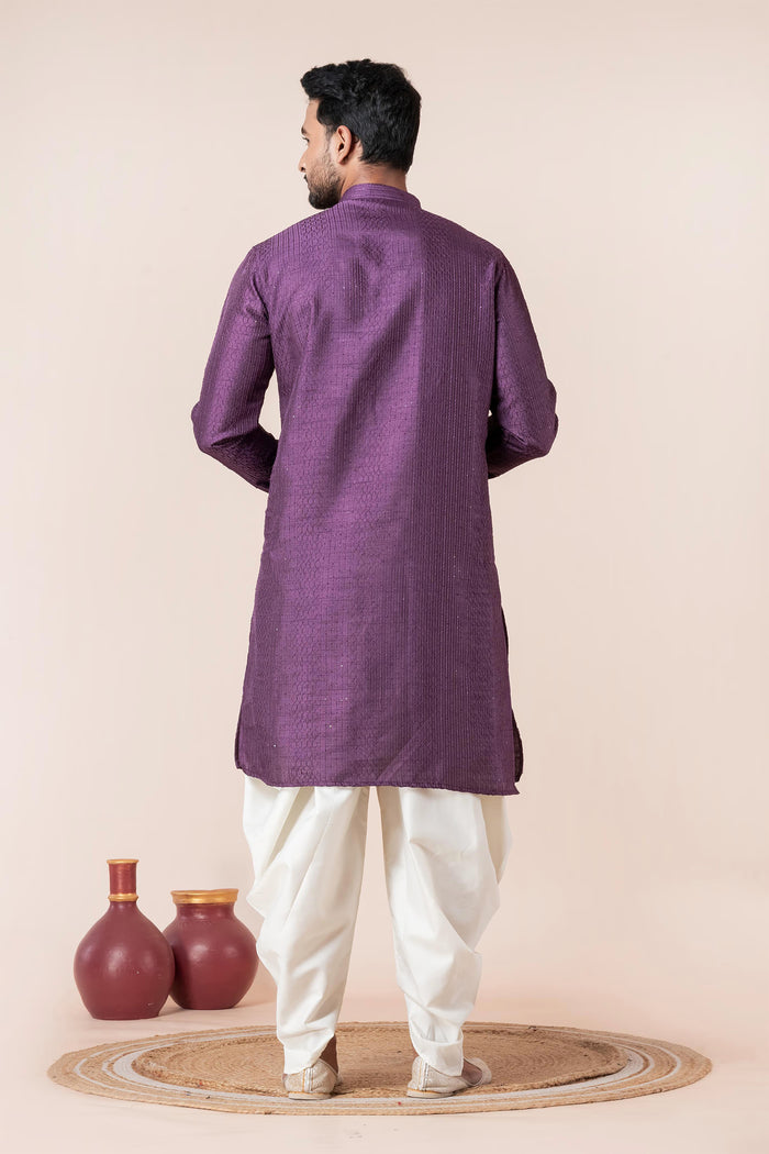 Purple Silk Blend Embroidered Dhoti Set