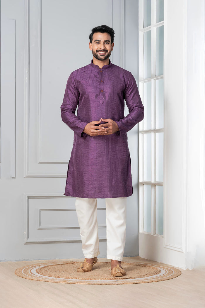 Purple Silk Blend Embroidered Kurta Set