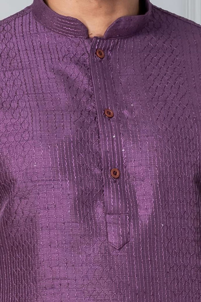 Purple Silk Blend Embroidered Kurta Set