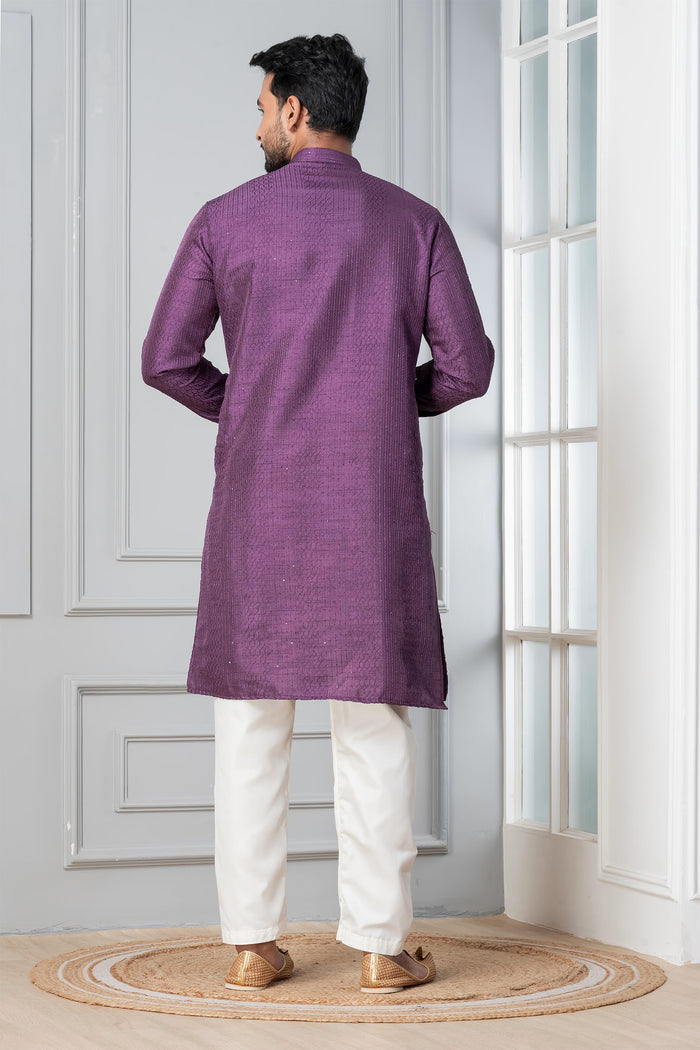 Purple Silk Blend Embroidered Kurta Set
