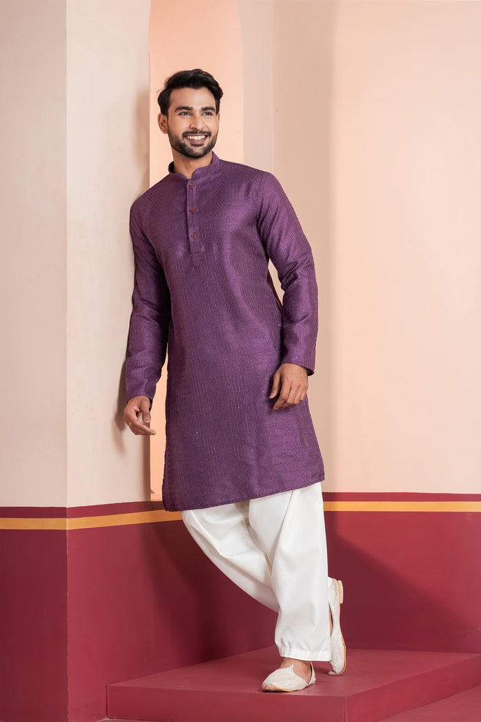 Purple Silk Blend Embroidered Patiala Set