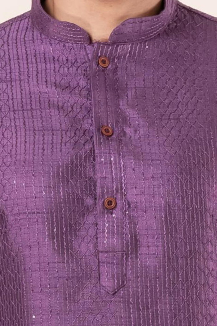 Purple Silk Blend Embroidered Patiala Set