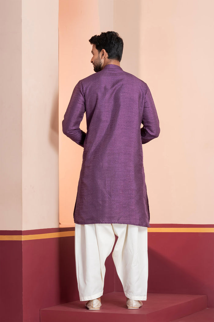 Purple Silk Blend Embroidered Patiala Set