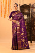 Purple With Gold Zari Jaal Weave And Floral Butta Pallu On Kanjivaram Silk Saree