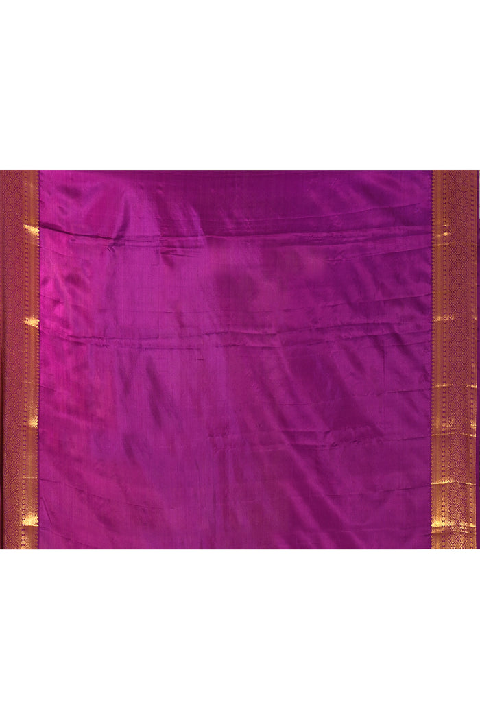 Purple With Gold Zari Jaal Weave And Floral Butta Pallu On Kanjivaram Silk Saree